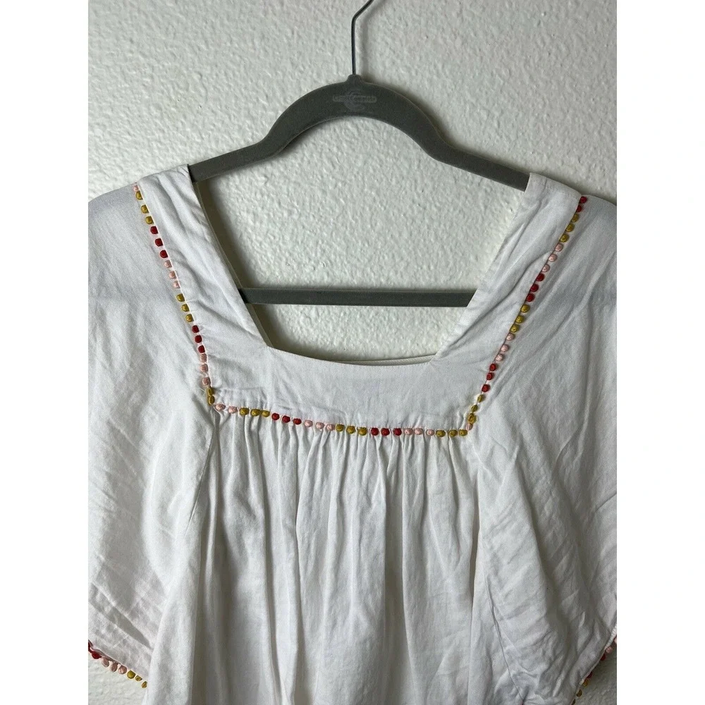 Madewell Pom Pom Butterfly‎ Top H9217 Size XXS Cotton square Neck White